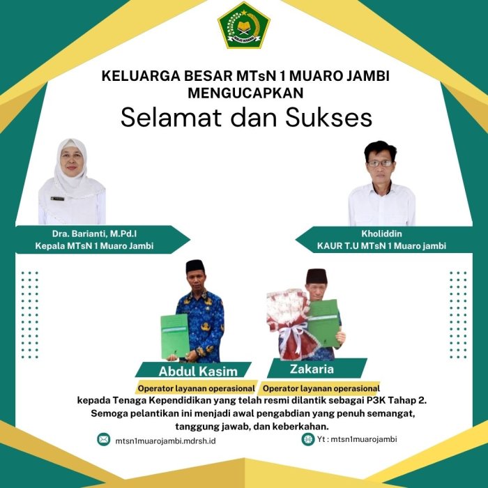 Dua Pegawai MTsN 1 Muaro Jambi Dilantik sebagai PPPK Dua Pegawai MTsN 1 Muaro Jambi Dilantik sebagai PPPK
